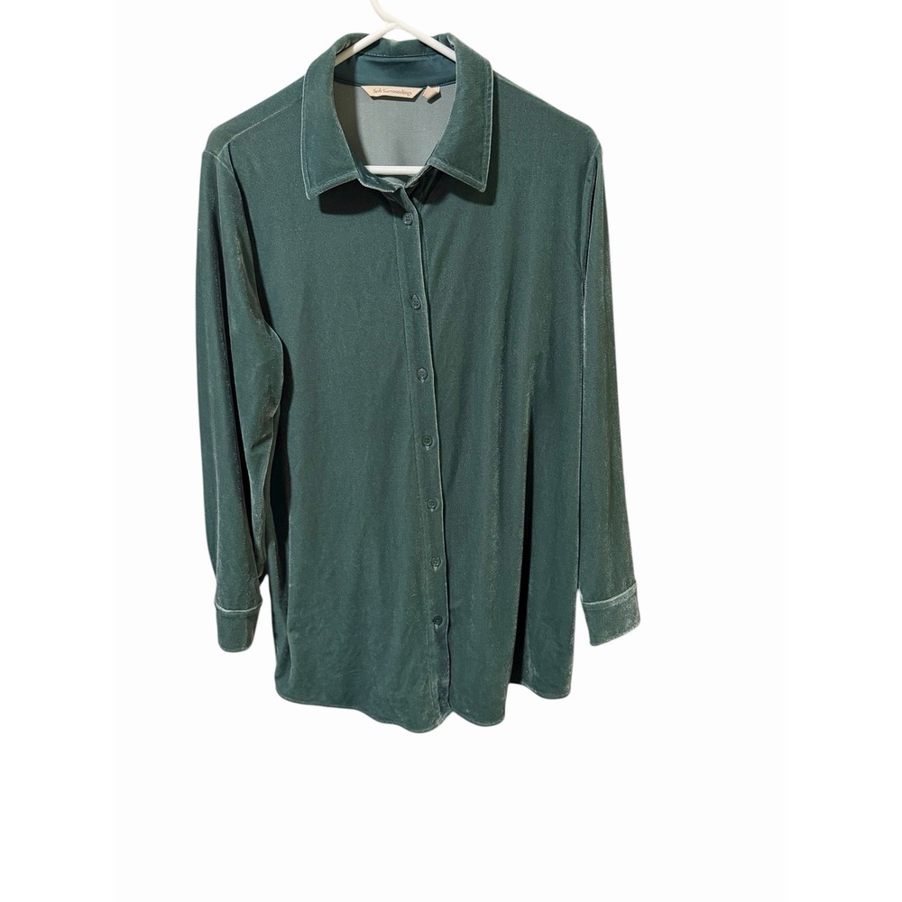 Soft Surroundings Size Medium‎ Velvet Boyfriend Tunic Shirt in Atlantic Teal
